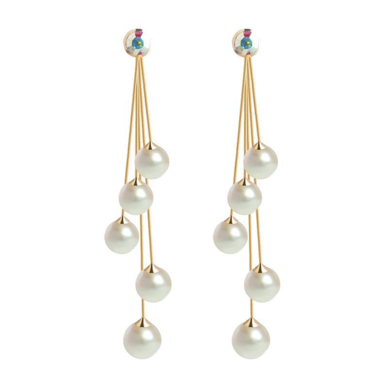 Bông Tai Mạ Bạc 925 Đính Ngọc Trai Tua Rua Phong Cách Hàn Quốc