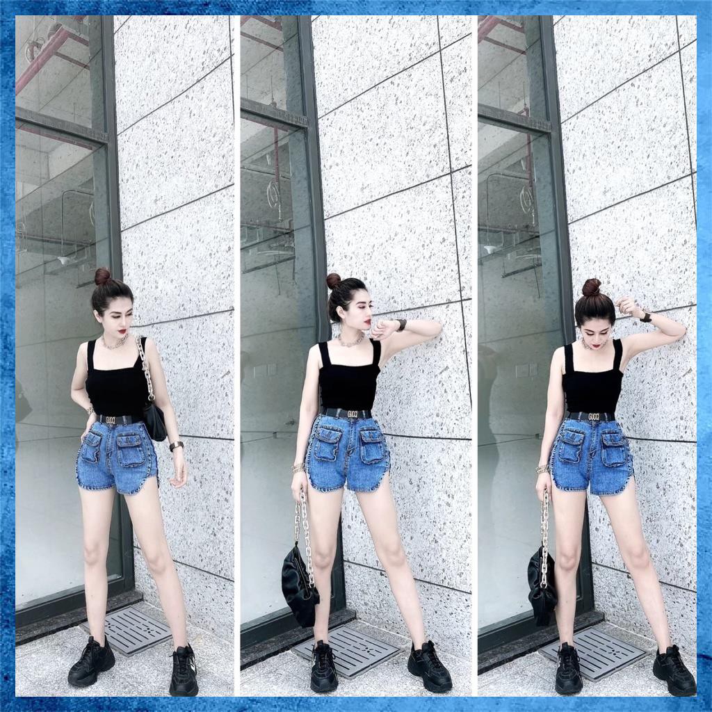 [Mã HUONGZOZO giảm 10K đơn 499K] Quần shorts jeans trơn, quần sooc bò lưng cao túi hộp xẻ sườn. Mã S0115