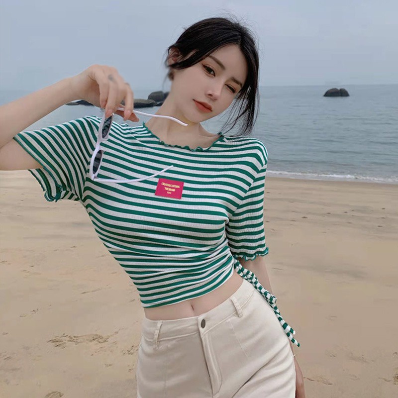 Áo Thun Cổ Tròn Thiết Kế Dây Rút Thời Trang Mùa Hè Cho Phái Nữ
