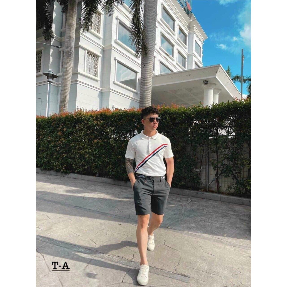 Áo polo thời trang nam kẻ chéo, trẻ trung, lịch sự