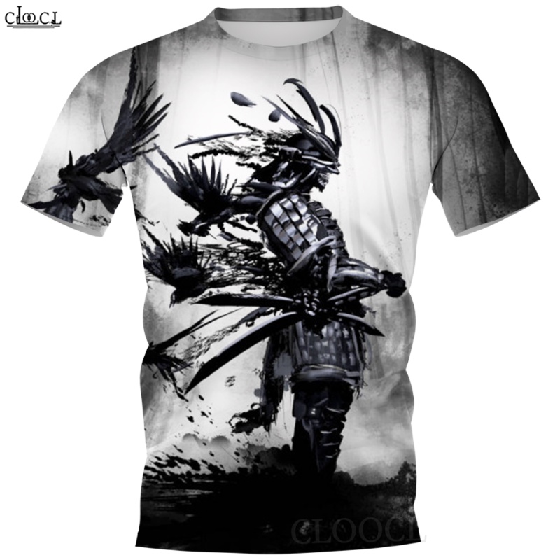 Áo Thun Tay Ngắn Cổ Tròn In Họa Tiết Samurai Nhật Bản Thời Trang Chất Lượng Cao