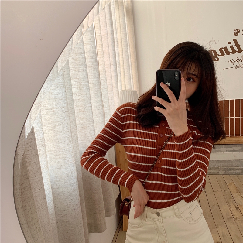 Áo thun SUXI dài tay họa tiết kẻ sọc phong cách Hàn Quốc thời trang dành cho nữ