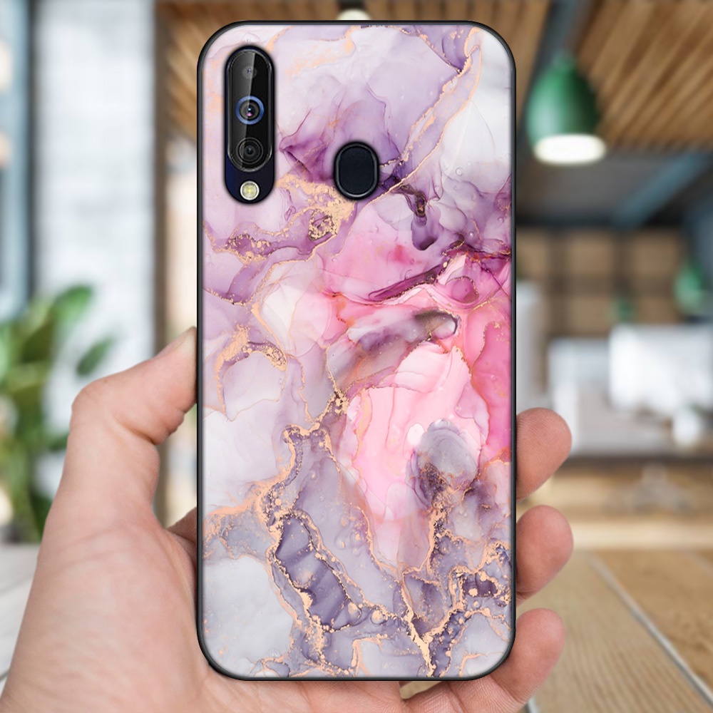 Ốp lưng Samsung A8s, A60, M30 viền đen in hình vân đá Marble