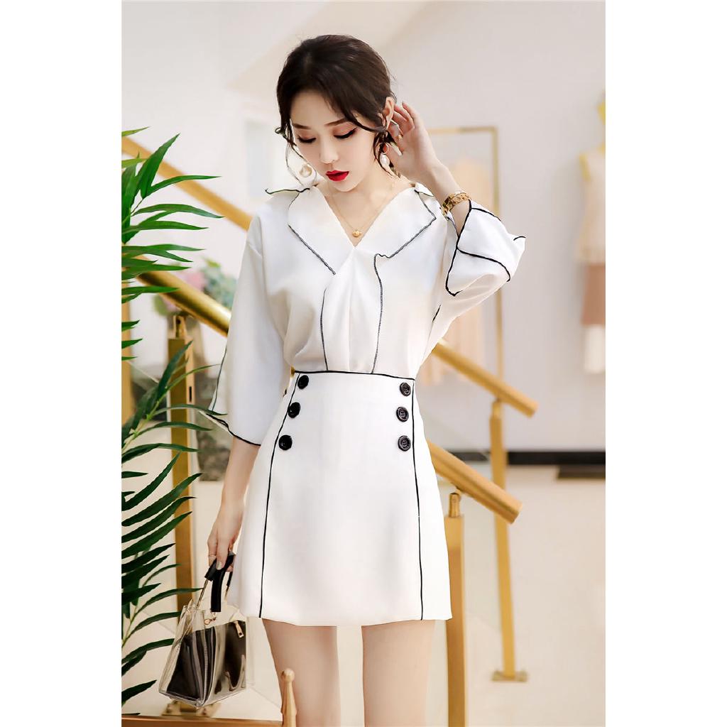 ✨Giá Bán Sỉ Spot Price✨Bộ Áo Sơ Mi Chiffon + Chân Váy Xẻ Tà Thời Trang Mùa Hè Hàn Quốc Hàng Mới Dành Cho Bạn Nữ