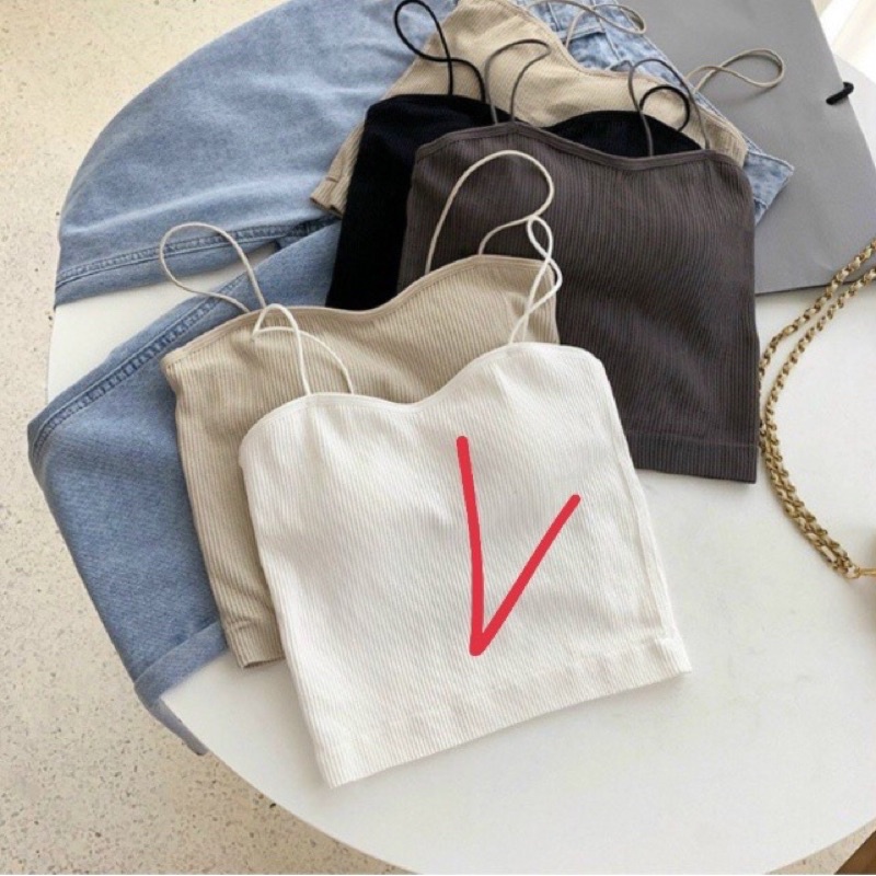 Áo bra hai  Dây Gân Sợi  bún Có Đệm Ngực, Áo hai Dây Mảnh Dáng Croptop có video thật T