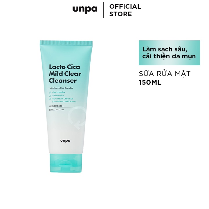Sữa Rửa Mặt Giúp Làm Sạch Sâu Và Cải Thiện Da Mụn Unpa Lacto Cica Mild Clear Cleanser 150ml