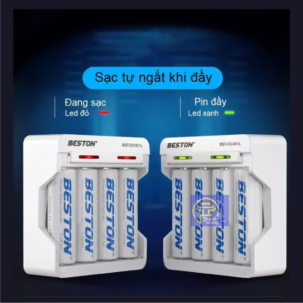 Bộ sạc pin AA/AAA Beston DC401L tự ngắt hàng chính hãng - Có bán kèm pin Beston AA 1200mAh, 3000mAh, 3300mAh