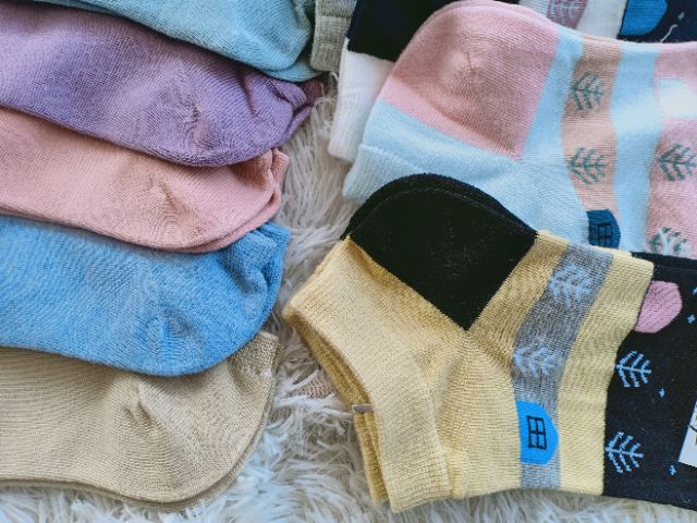 1 đôi vớ chân tất chân cổ ngắn in hình vải cotton 4 chiều