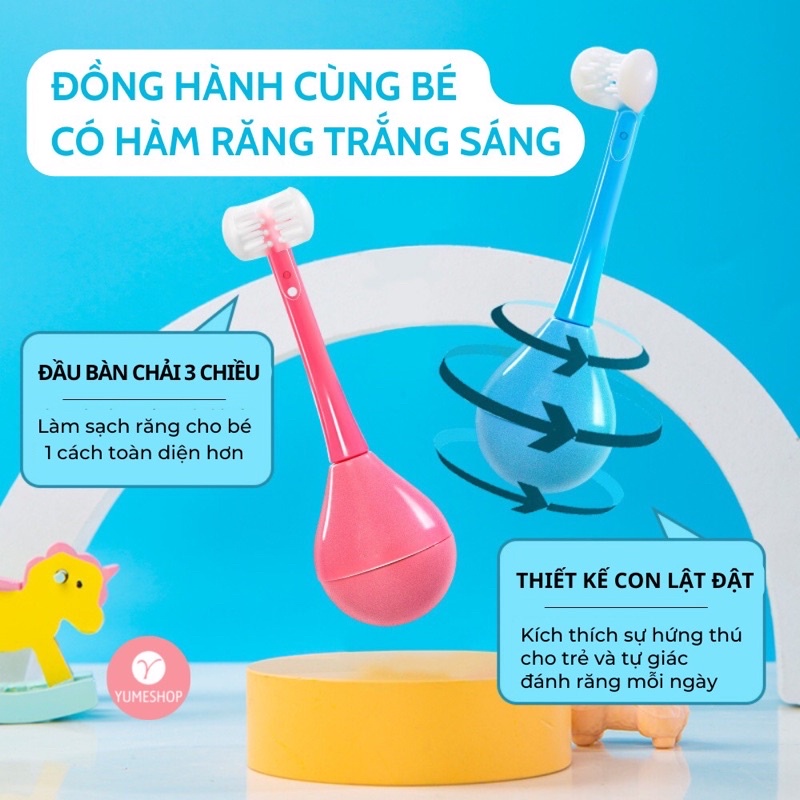 Bàn Chải Đánh Răng Cho Bé 3D Đầu Chải 3 Chiều Chất Liệu Silicon Siêu Mềm Mại An Toàn Cho Bé