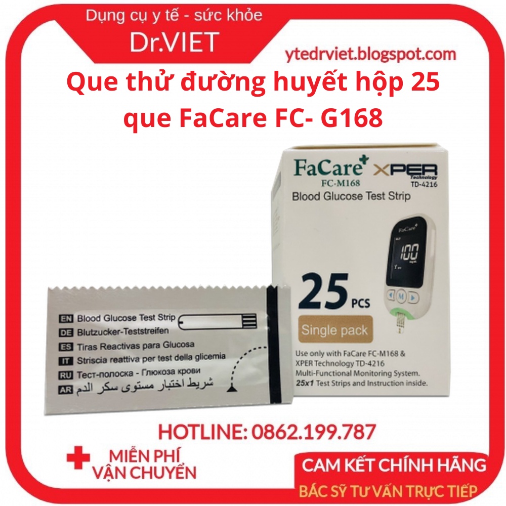 Que thử đường huyết hộp 25 que dùng cho máy đo đường huyết Facare FC- G168