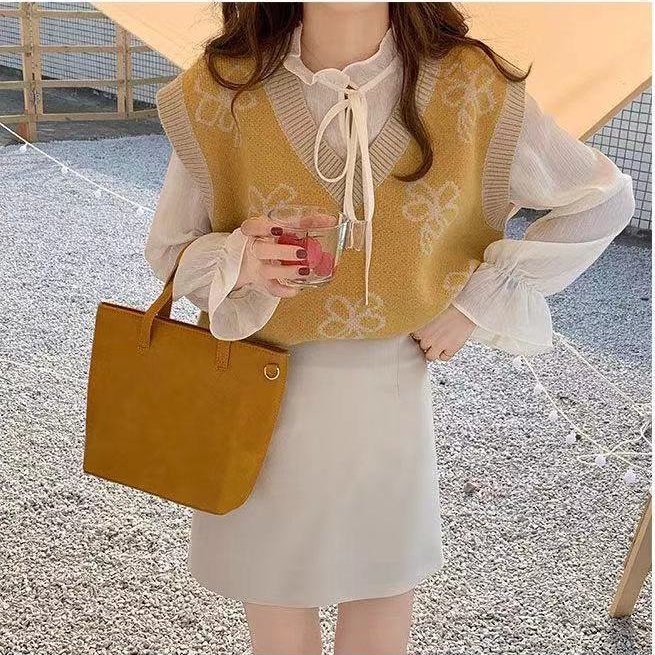 MỚI Áo khoác len cổ chữ v dáng rộng phong cách hàn quốc