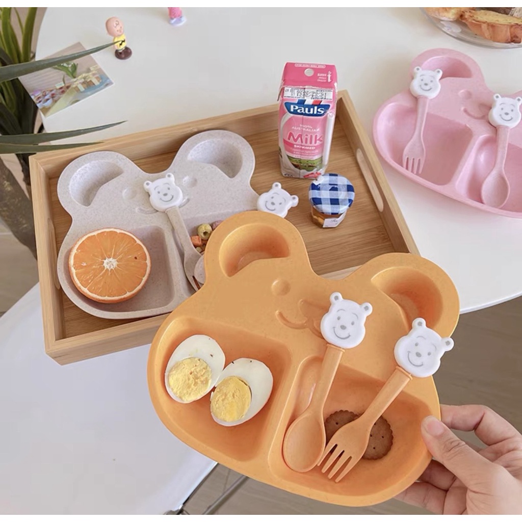 Khay ăn dặm hình gấu. Bộ khay ăn dặm. Khay ăn dặm lúa mạch