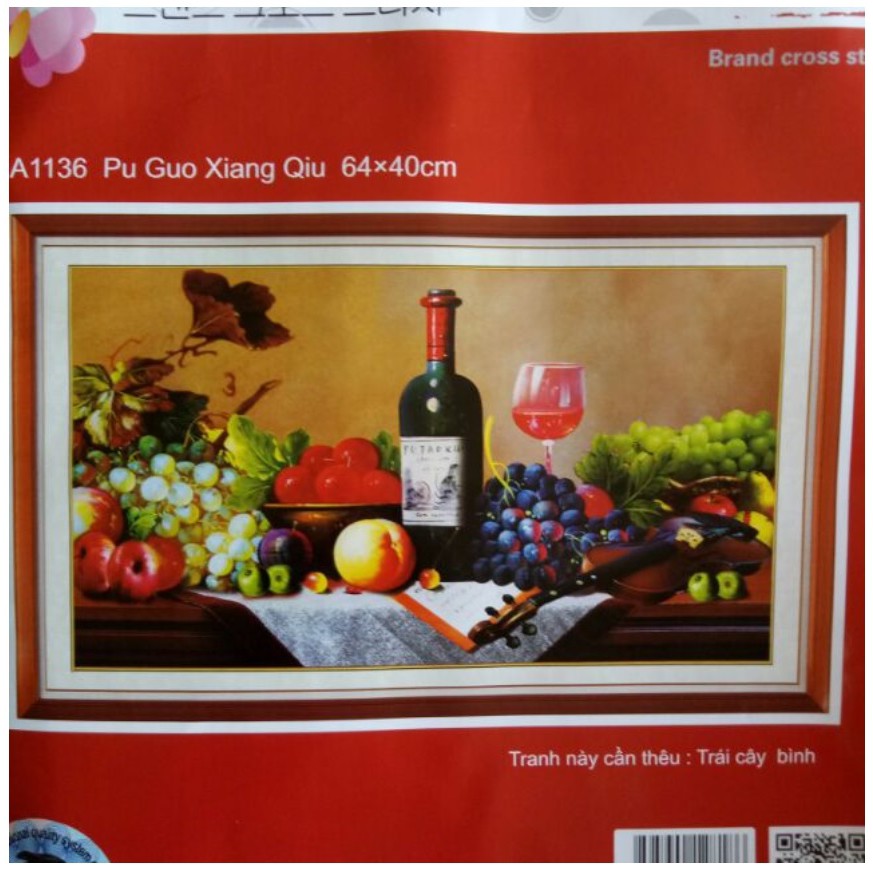 Tranh thêu chữ thập, tranh đính đá bàn hoa quả  A1136 (64 x 40 cm), DF2263 (80 x 52 cm)