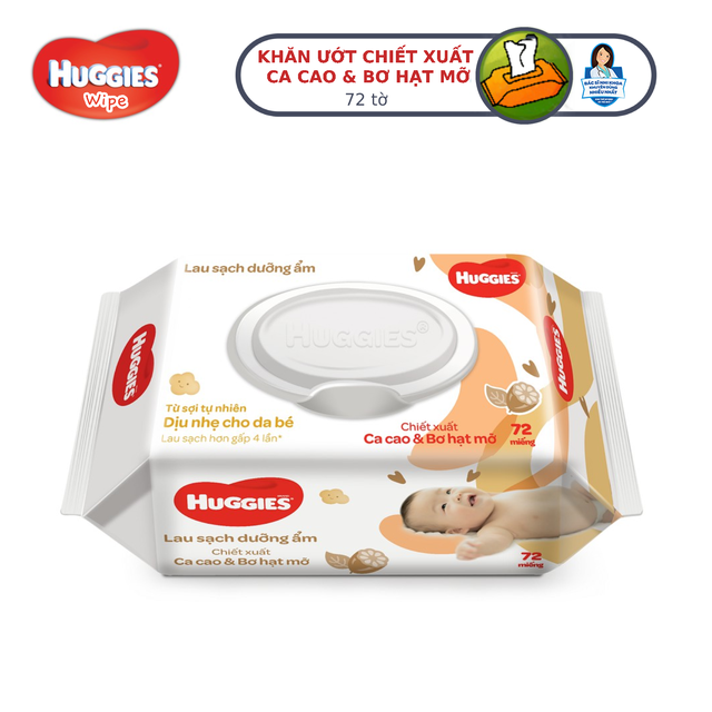 [Mã FMCG80 giảm 10% đơn từ 400K] Khăn ướt Huggies chiết xuất Cao cao và Bơ hạt mỡ gói 72 miếng