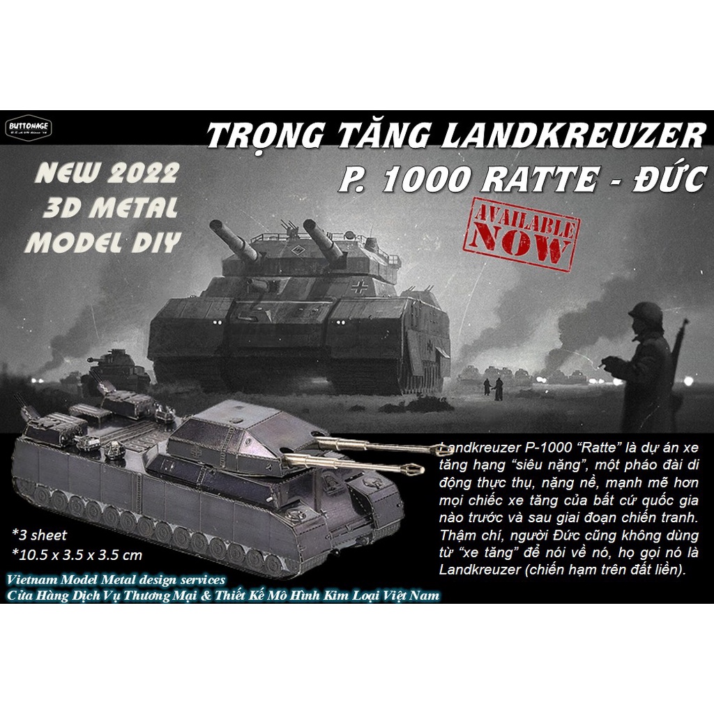 Mô Hình Lắp Ghép kim Loại 3D Xe Tăng Landkreuzer P.1000 Ratte - Đức