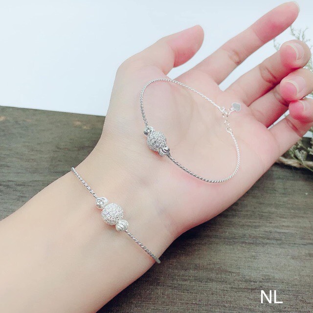 Vòng tay nữ bạc thật xoắn cầu đính đá sáng đẹp - Kho sỉ bạc Nhất Linh