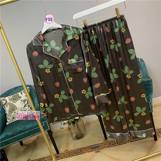 Pijama Lụa Hoa Dài Tay Cao Cấp Y34