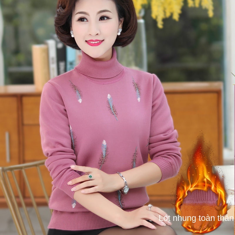 Áo len cổ lọ dày của mẹ 50 đến 60 tuổi ấm áp phụ nữ trung niên và cao mùa thu đông mặc