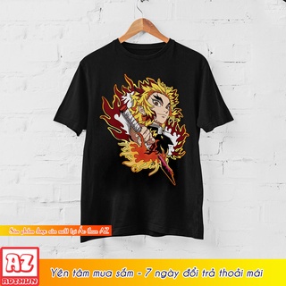 Áo thun nam kimetsu in hình Rengoku Kyoujurou Viêm đế màu đen M3016