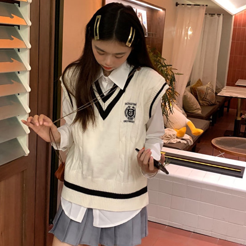 Áo len Pure Cube cổ chữ V không tay phong cách Hàn Quốc thời trang cao cấp