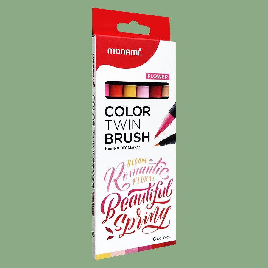 Bút Màu 2 đầu Monami Color Twin Brush Hộp 6 Màu - Màu FLOWER (Thái Lan)