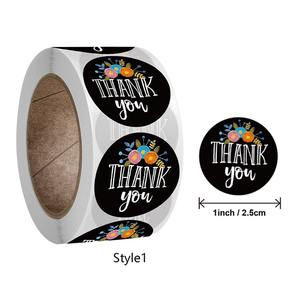 500pcs 2.5cm Flower Thank You Black Stickers Decoration