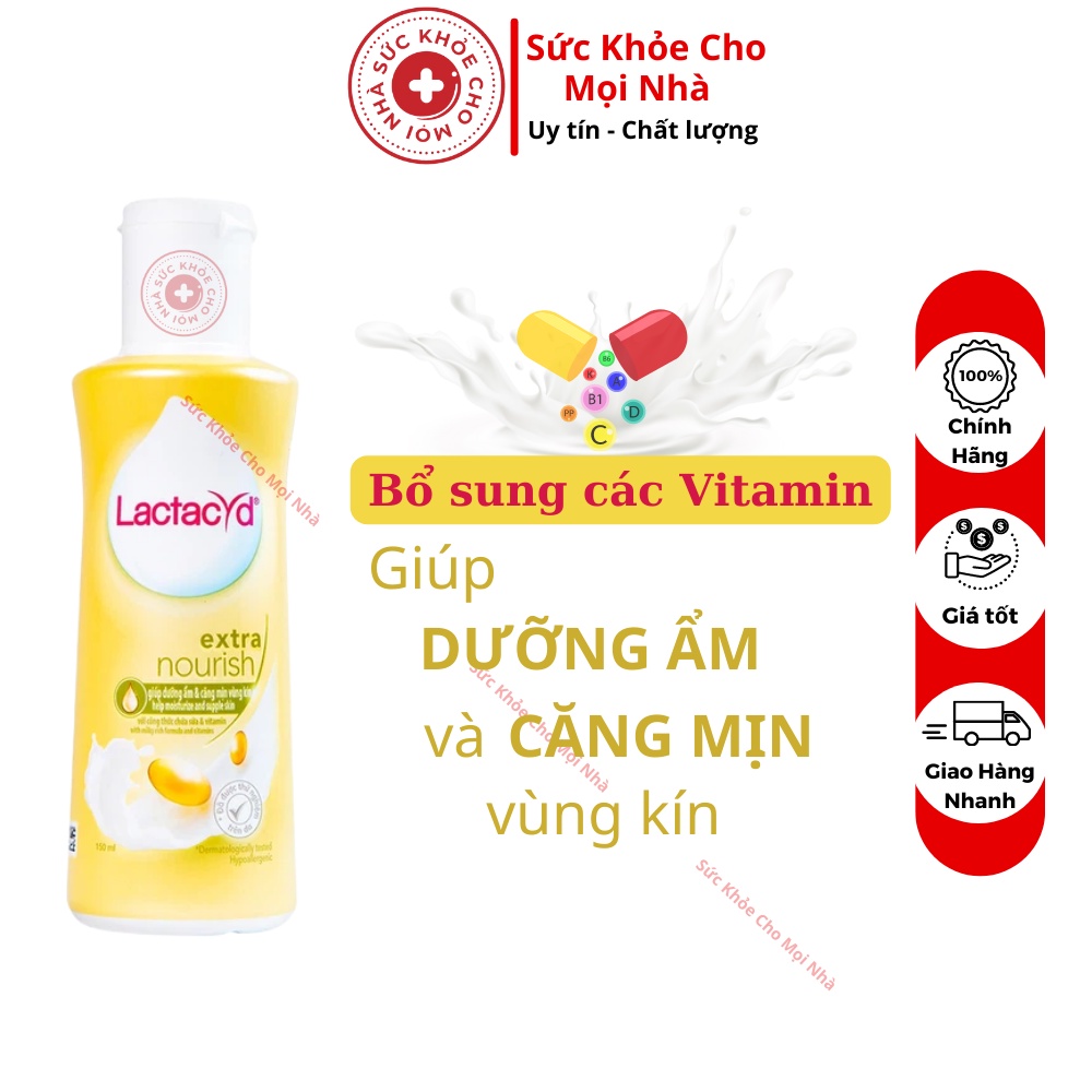 Dung dịch vệ sinh phụ nữ Lactacyd extra nourish dưỡng ẩm căng mịn.Chai 150ml suckhoechomoinha