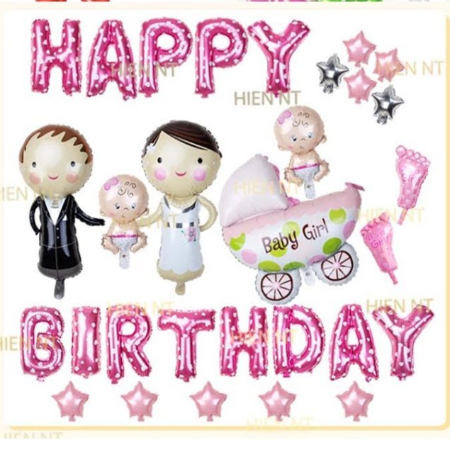 Set bóng sinh nhật chủ đề gia đình hạnh phú/ Birthday Foil set size lớn