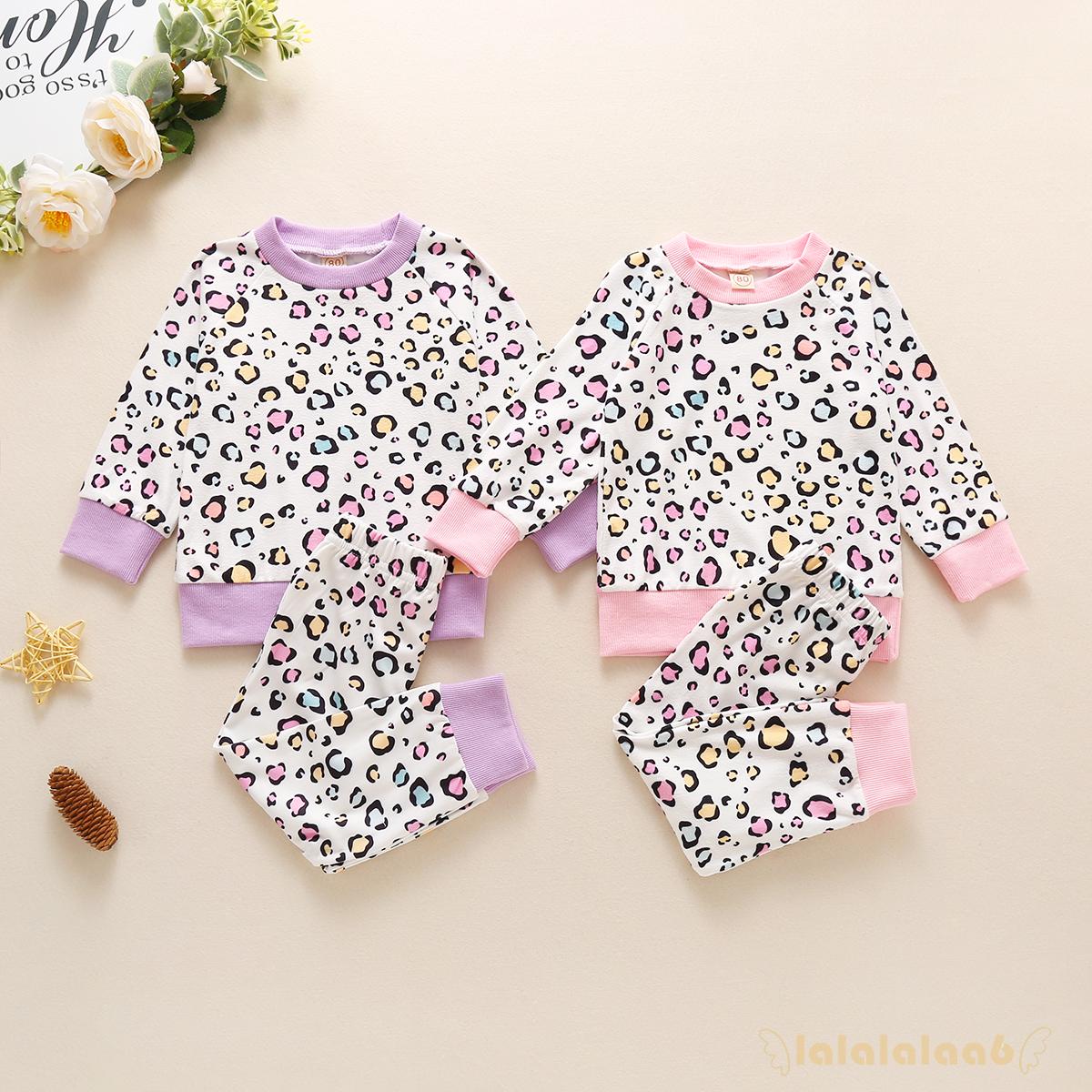 Set Áo Tay Dài Hoạ Tiết Da Báo + Quần Dài Giữ Ấm Cho Bé Gái