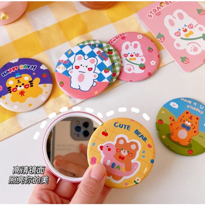 Gương mini cầm tay họa tiết hoạt hình nhiều mẫu đáng yêu, phụ kiện xinh phong cách Hàn Quốc