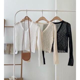 Áo len mỏng cardigan dáng ngắn A767