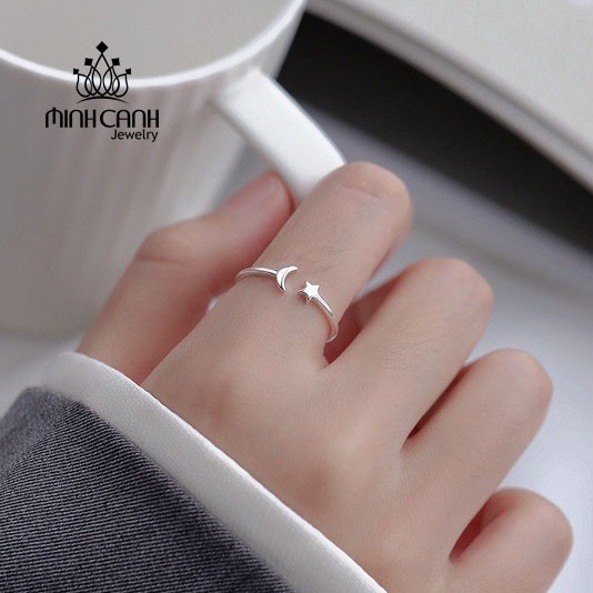 Nhẫn Bạc Nữ Trăng Sao Trơn Dáng Hở Freesize - Minh Canh Jewelry