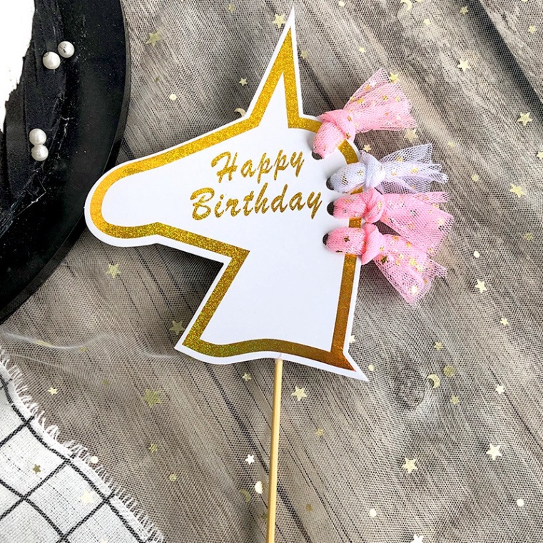 đồ trang trí bánh sinh nhật  [FREESHIP]  que cắm bánh ngựa nơ