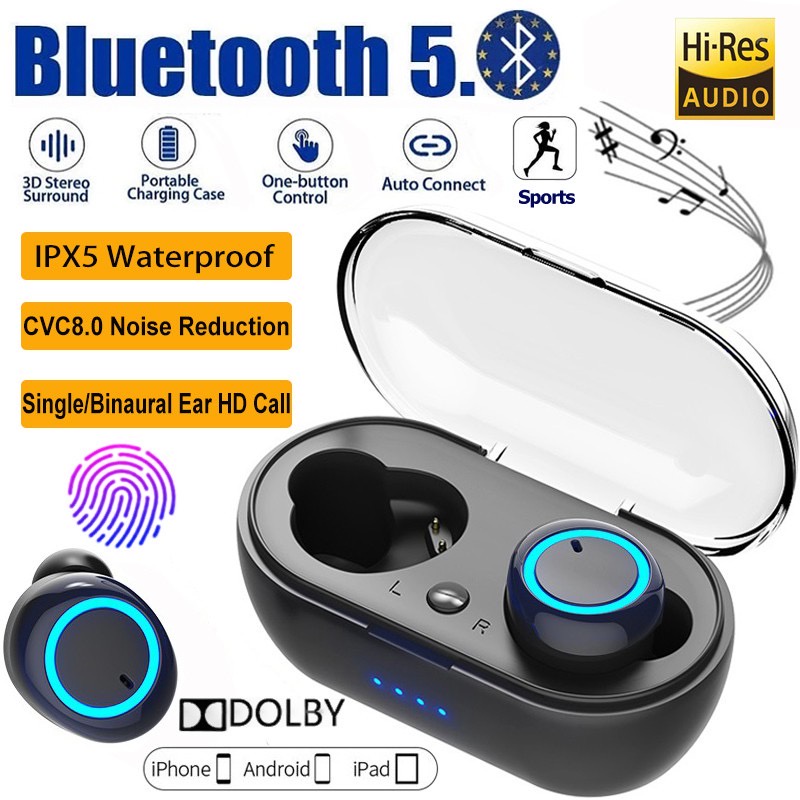 Tai nghe nhét tai không dây Bluetooth Y50 TWS 5.0 chống thấm nước chống ồn thể thao dành cho điện thoại Android