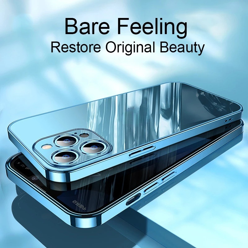 For iphone 15 pro max 14 pro max Ốp Điện Thoại TPU Silicon Trong Suốt Khung Vuông Mạ Sang Trọng Cho for  iPhone 13 12 11 Pro Max X XS XR 7 8 Plus SE