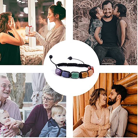 1 Pc Adjustable Natural Stone Reiki Healing Crystal 7 Chakra Yoga Braided Bracelet