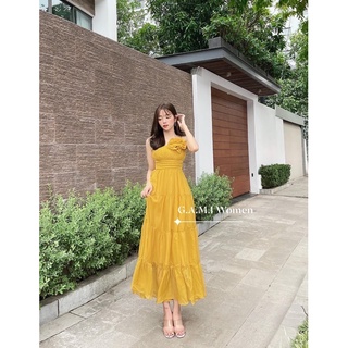 Váy maxi tơ hoa ngực
