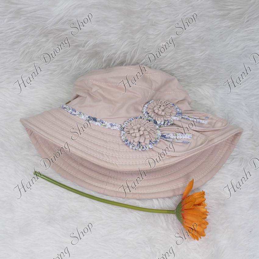 Mũ vành rộng đẹp nón tai bèo nữ vành rộng 7cm gắn hoa 2 hoa kết tít xung quanh vải cotton oát cao cấp phù hợp cho nữ
