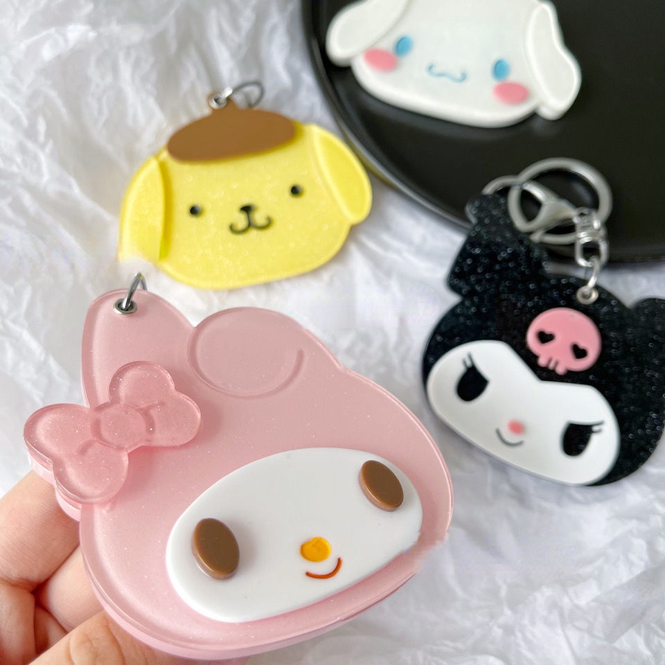 Cartoon Slider Three-dimensional Portable Mirror Girl New Cartoon Key Ring Ins Wind Melody Yugui Dog Mirror Student Portable Cute Small Round Mirror