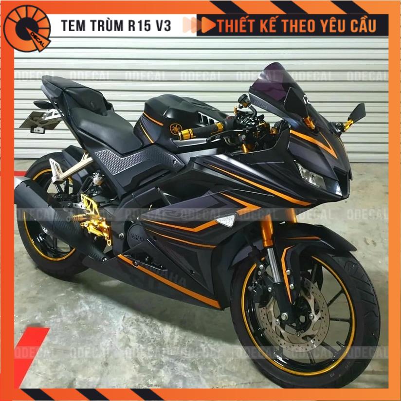 Tem trùm R15V3 Thiết kế theo yêu cầu Đen Vàng  in decal 3 lớp