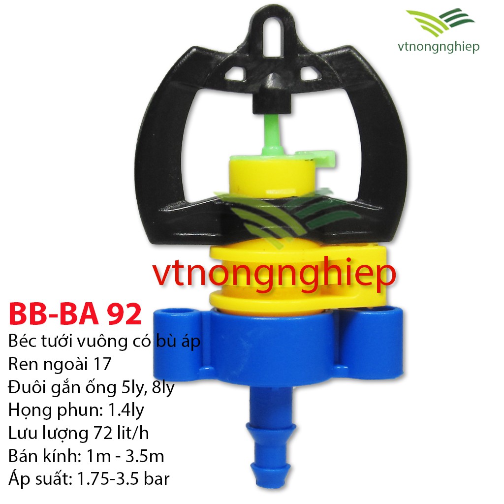 10 Béc tưới phun mưa bù áp BB-BA-92, lưu lượng 72(lit/h), béc tưới cây, chuyên tưới gốc cây ăn trái - vtnongnghiep