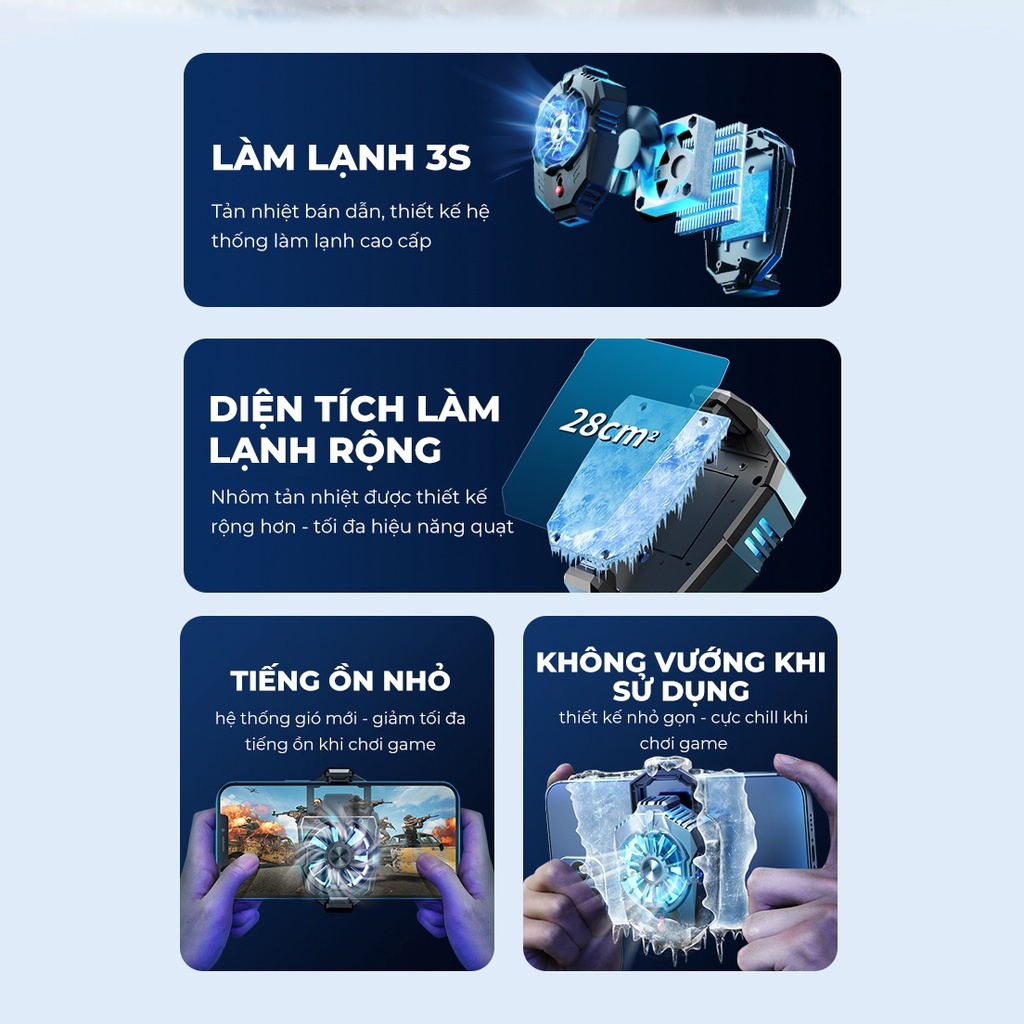 Quạt tản nhiệt điện thoại, Quạt tản nhiệt sò lạnh gaming X20, AH101 làm lạnh bán dẫn chỉ 3s, ổn định fps khi chơi game