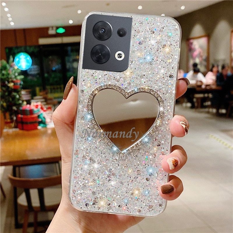 Ốp Điện Thoại TPU Dẻo Gắn Gương Soi Kim Tuyến Lấp Lánh OPPO Reno8 8Z 8Pro Reno 8 7 7Z 7Pro 6Z 6 Z Pro 5G 4G