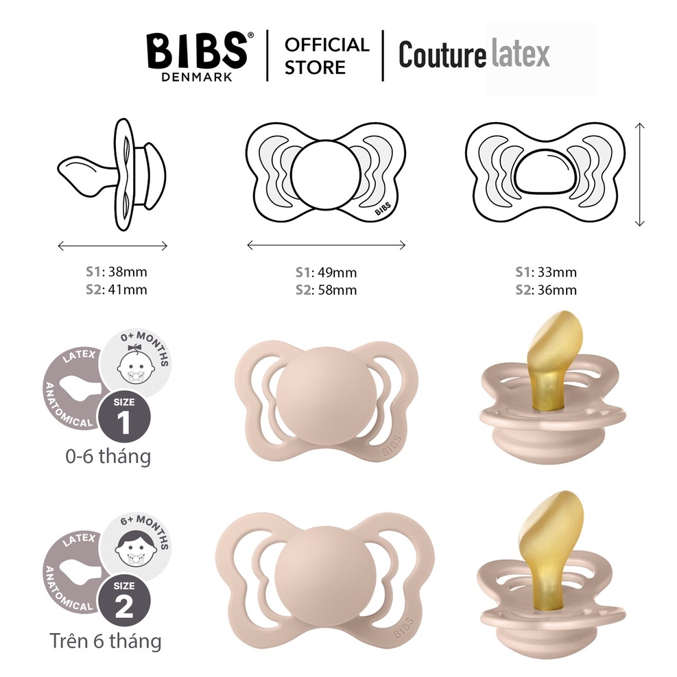 Ti Ngậm Cho Bé BIBS Couture Đan Mạch Chính Hãng Núm Vát Chất Liệu Silicone Mềm Mại