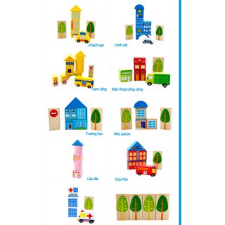 XẾP HÌNH GỖ MÔ HÌNH THÀNH PHỐ 62PCS