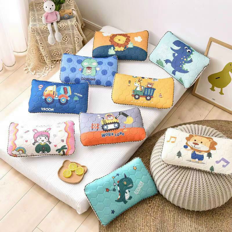 Gối cao su non điều hoà tencel cao cấp kích thước 30x50 cho bé 3 - 10 tuổi ruột bông trắng kháng khuẩn