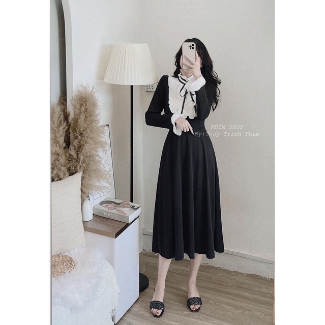 [Hàng chuẩn] Váy Cổ Nơ Viền Bèo Dáng Xoè, Đầm Umi Dáng Xoè Siêu Xinh Có Ảnh Thật Kèm Video | BigBuy360 - bigbuy360.vn