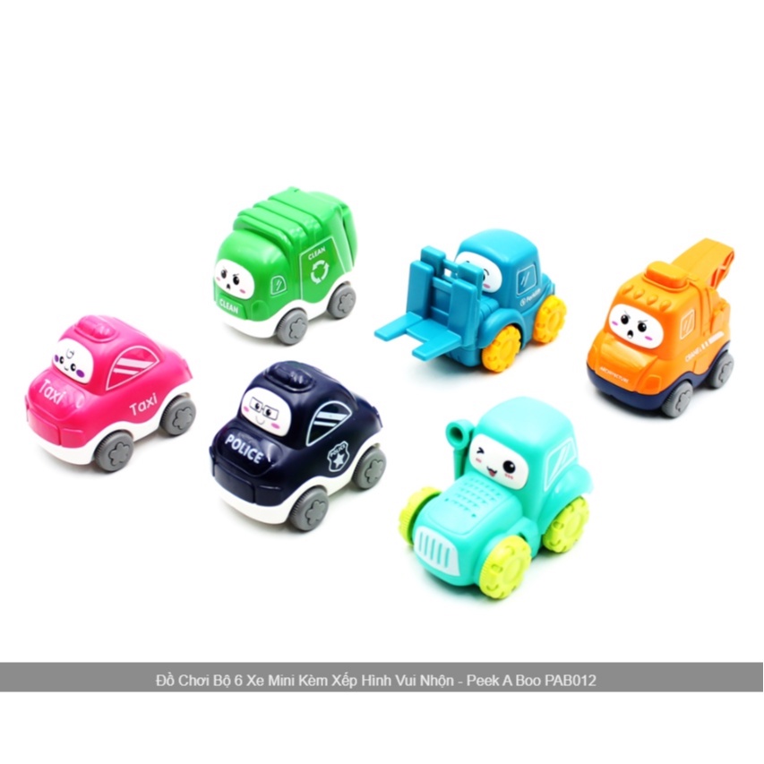 Đồ Chơi Bộ 6 Xe Mini Kèm Xếp Hình Vui Nhộn - Peek A Boo PAB012