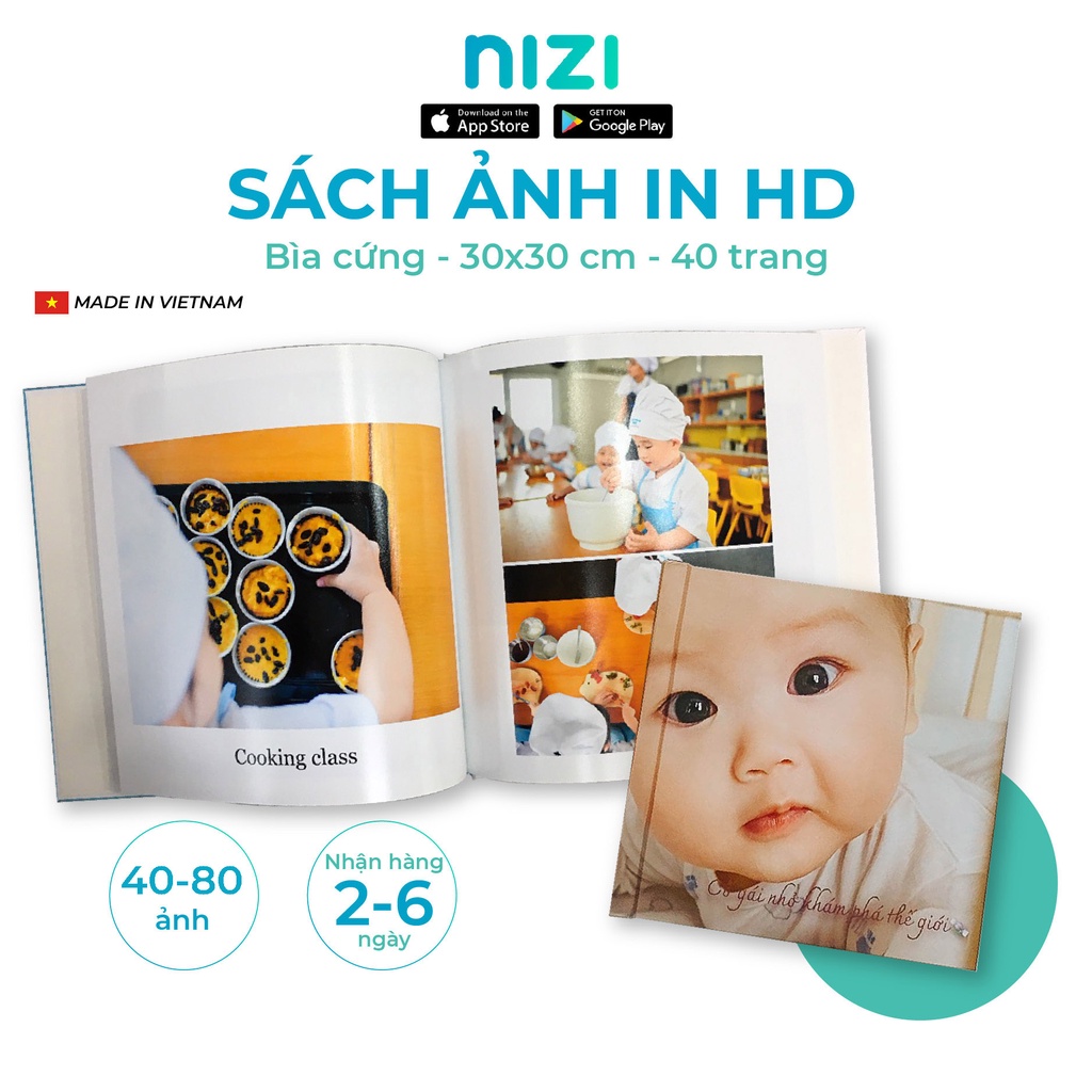 [E-voucher] In sách ảnh theo yêu cầu bìa cứng 40 trang 30 x 30cm - In HD trên app NIZI
