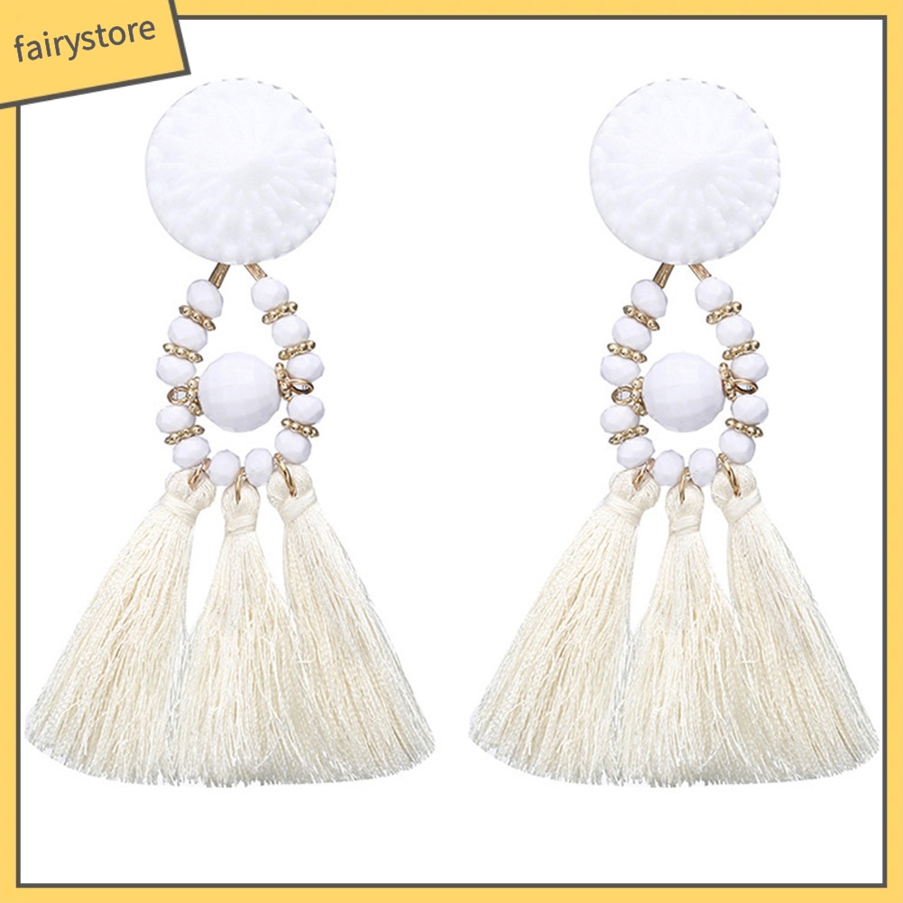 Khuyên Tai Chuỗi Đính Hạt Phong Cách Dân Tộc Cổ Điển